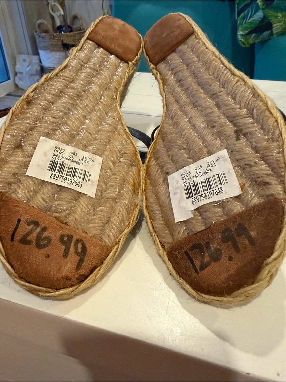 Ralph Lauren Blue Denim Espadrille Wedge Sandals with Brown Heel